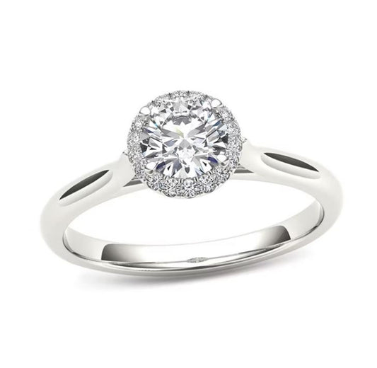 E/VS2 1.00CT Round Cut Lab Grown Diamond Engagement Ring, 1.20TCW Round Lab Grown Diamond Solitaire Halo Ring, Women's Valentine's Gift Ring