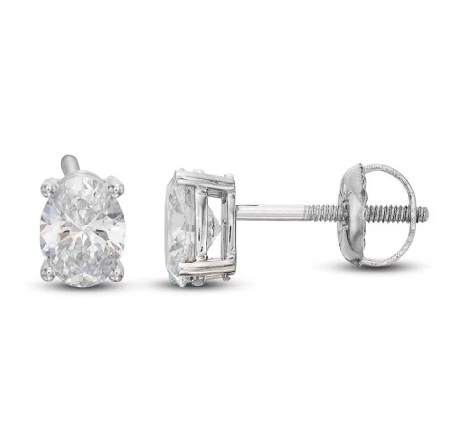 1.00CT Oval Cut Lab Grown Diamond (0.50 Carat) Solitaire Stud Earrings, Screw Back Stud Earrings, Women's Wedding & Engagement Stud Earrings