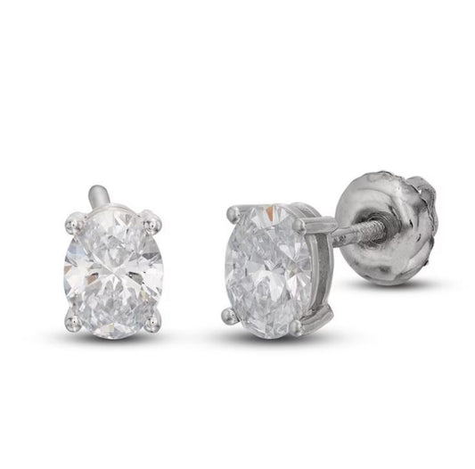 1.00CT Oval Cut Lab Grown Diamond (0.50 Carat) Solitaire Stud Earrings, Screw Back Stud Earrings, Women's Wedding & Engagement Stud Earrings