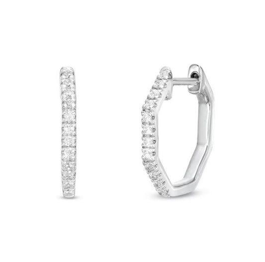 Octagonal Huggie Hoop Earrings, Round Lab Grown Diamond Huggie Earrings, E-F, VVS-VS CVD Diamond Huggie Hoop Earrings For Anniversary Gift
