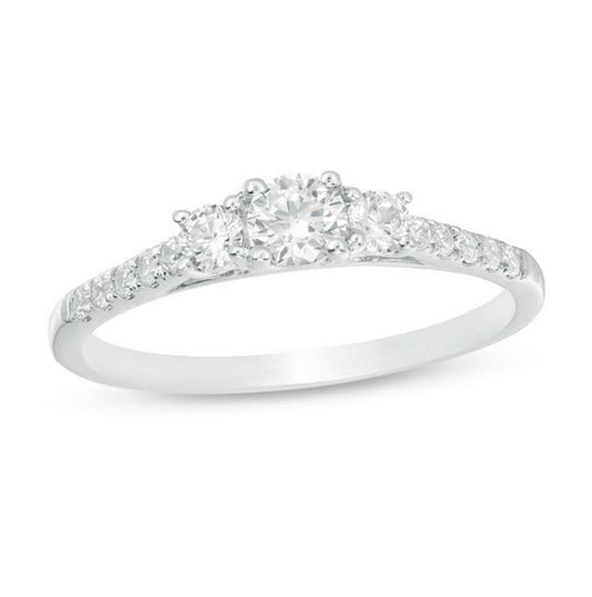 0.70TCW E-F, VVS-VS Round Lab Grown Diamond Past Present Future Engagement Ring,Three Stone Wedding Ring, 14K Gold Ring For Anniversary Gift