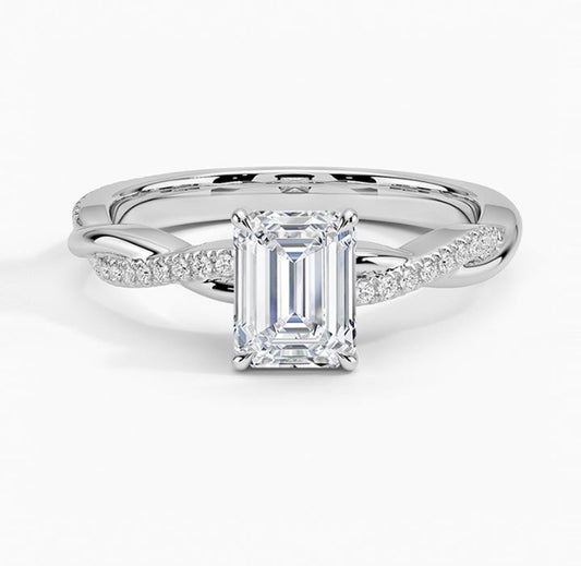 Twisted Shank Engagement Ring, IGI Certified 1.60TCW Emerald Cut Lab Grown CVD Diamond (1.20 Carat G/VVS2) Wedding Ring, Anniversary Gift