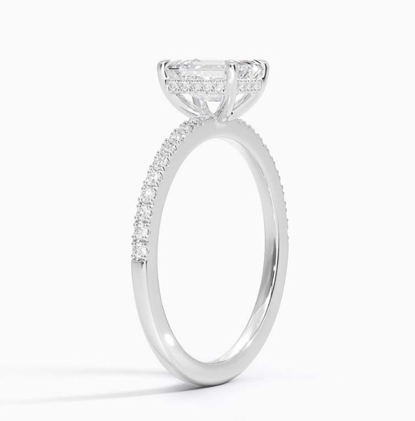 IGI Certified Emerald Cut Lab Grown Diamond Engagement Ring, Hidden Halo Ring, 1.35TCW ( 1.00CT, E/VVS2) CVD Lab Gown Diamond Wedding Ring