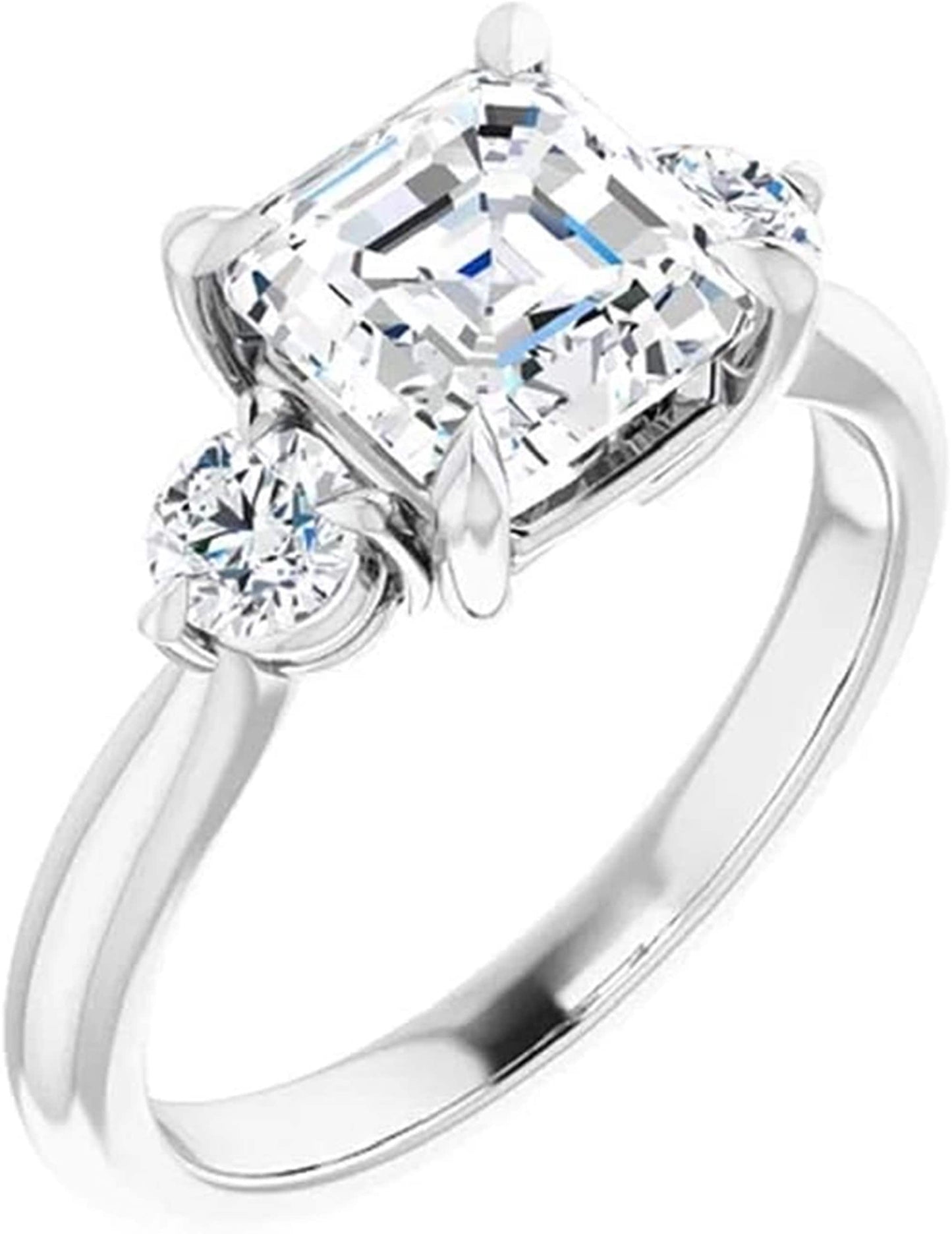 Asscher & Round Lab Grown Diamond Engagement Ring, Three Stone Wedding Ring, IGI Certified 1.38TCW ( 1.25 CT, E/VS2 ) Lab Grown Diamond Ring