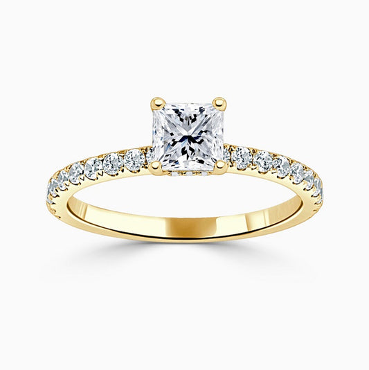 Lab Grown Diamond Yellow Gold Ring, IGI Certified 1.30TCW Princess Lab Grown Diamond (1 Ct, D/VS1) Wedding Ring, Hidden Halo Engagement Ring