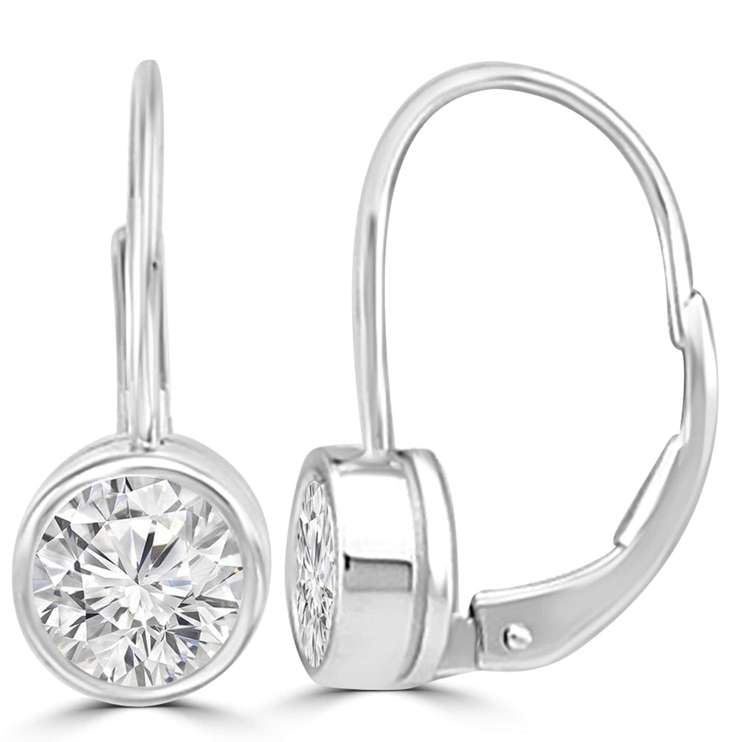 2.50TCW (1.25 Ct, F/VS2) Round Lab Grown Diamond Solitaire Drop Earrings, Bezel Set Stud Lever Back Earrings, Wedding GIft Earring For Her