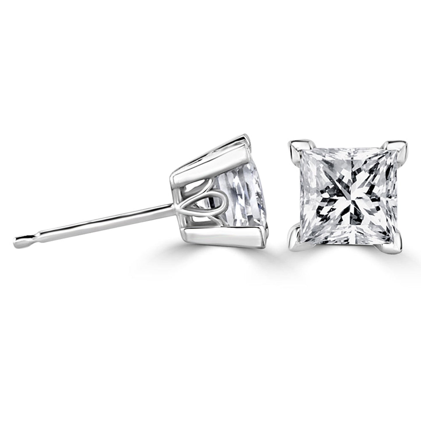 1.50TCW (0.75 Ct) Princess Lab Grown Diamond Stud Earring, E-F, VVS-VS Lab Grown Diamond Solitaire Stud Earrings, Push back Earrings For Her