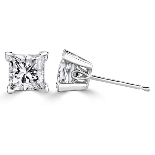 1.50TCW (0.75 Ct) Princess Lab Grown Diamond Stud Earring, E-F, VVS-VS Lab Grown Diamond Solitaire Stud Earrings, Push back Earrings For Her