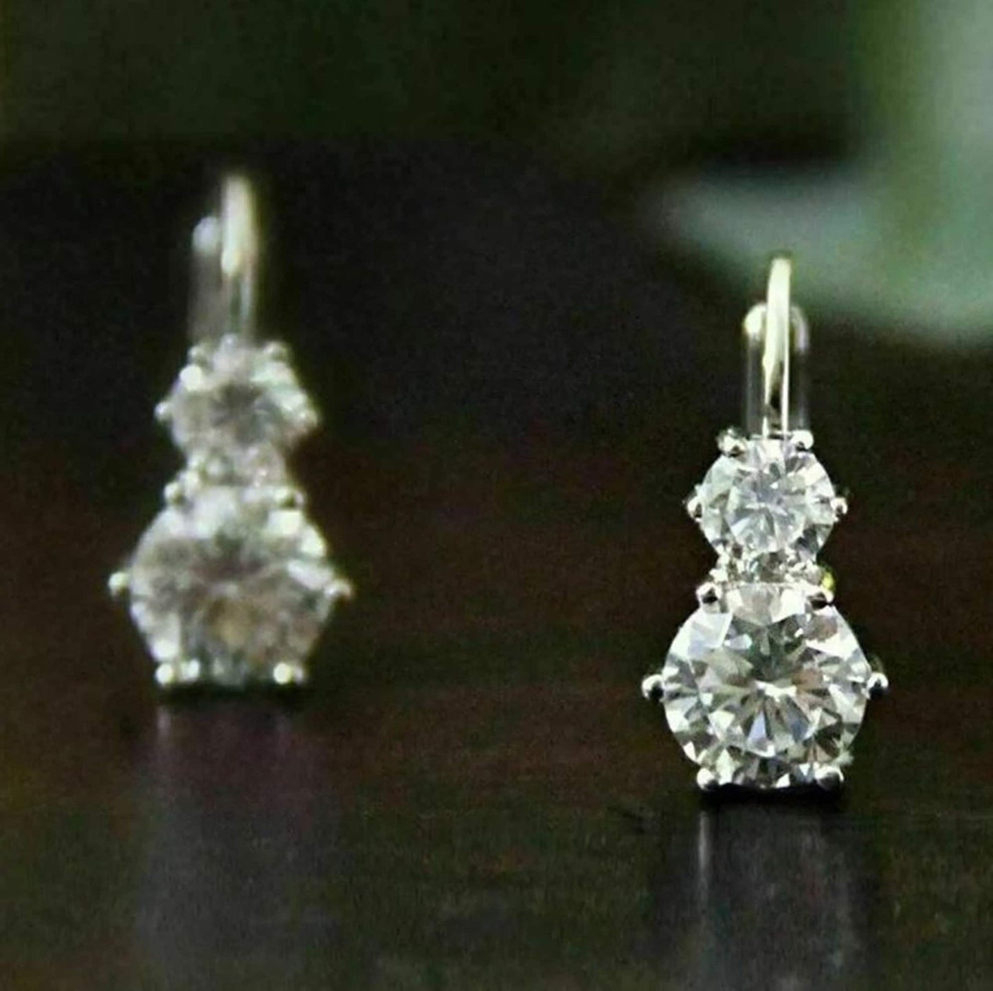 IGI Certified 4 CT Two Stone Drop Earrings, 5.00TCW Round Lab Grown Diamond Dangle Drop Earrings, Lever Back Drop Earrings For Any Occasion