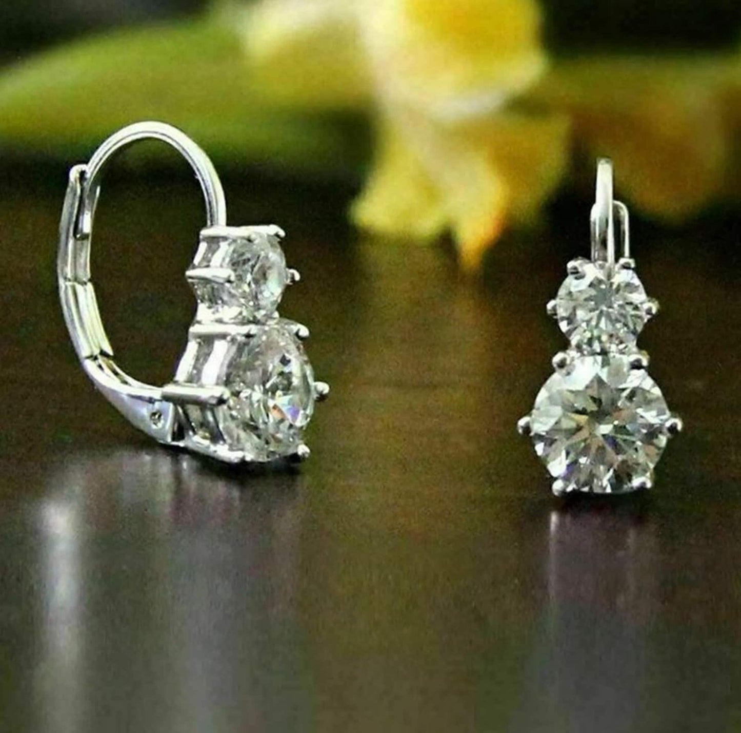 IGI Certified 4 CT Two Stone Drop Earrings, 5.00TCW Round Lab Grown Diamond Dangle Drop Earrings, Lever Back Drop Earrings For Any Occasion