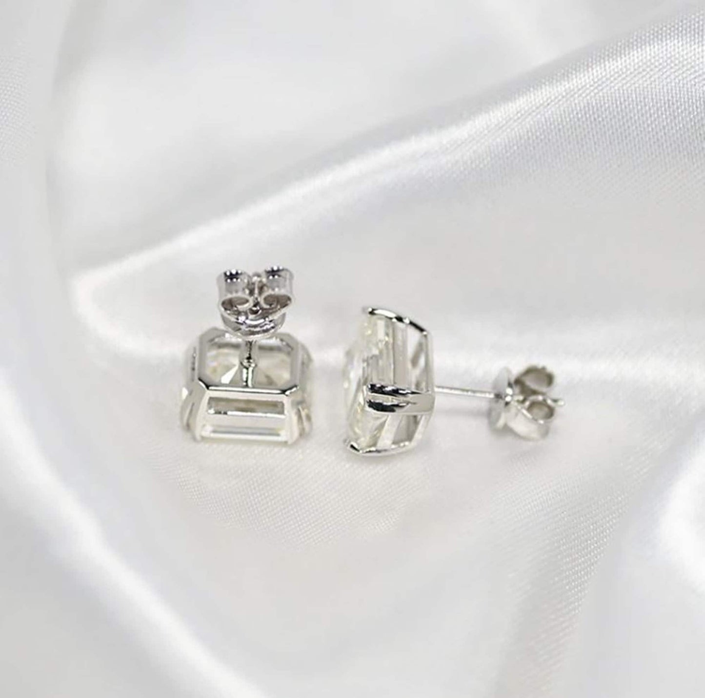 IGI Certified 2 TCW (1 Ct, F/VVS2) Emerald Cut Lab Grown Diamond Stud Earrings, Push Back Solitaire Stud Earring, Wedding Earrings For Women