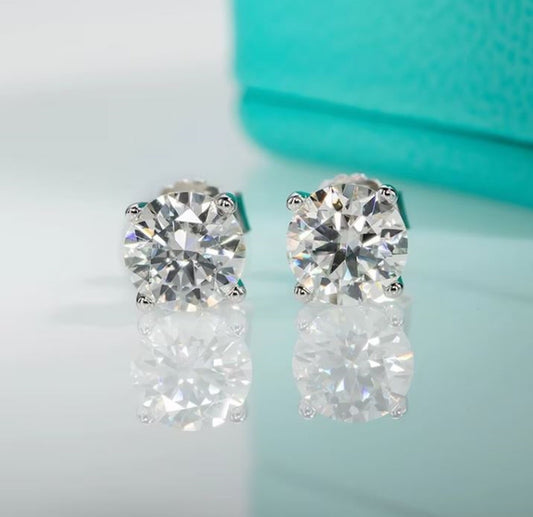 Lab Grown Diamond Stud Earring, IGI Certified 2CT To 4CT G/VS1 Round Lab Grown Diamond Screw Back Stud Earring, Wedding Gift For Men & Women