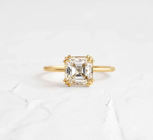 14K Yellow Gold IGI Certified 1.00CT Asscher Lab Grown Diamond Solitaire Ring, Claw Setting Engagement Ring, G/VS1 Lab Grown Diamond Ring