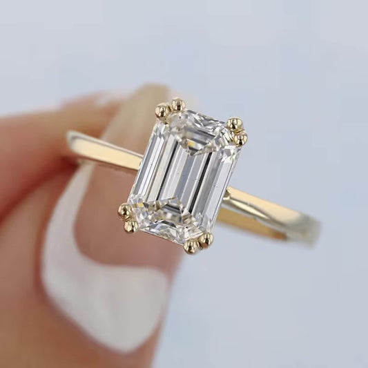 14K Yellow Gold Engagement Ring For Women, IGI Certified 3.08TCW Emerald Cut Lab Grown Diamond Wedding Ring, Milgrain Ring, Gift For Women