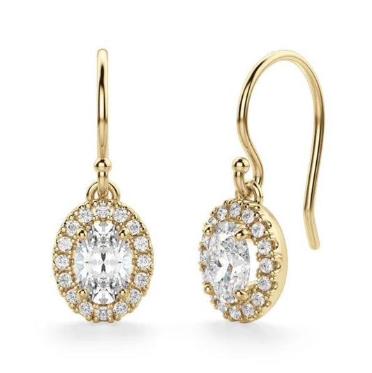 Lab Grown Diamond Drop & Dangle Earrings, IGI Certified 2.95TCW Oval Lab Grown Diamond Halo Drop Hook Earrings, Wedding Engagement Earrings