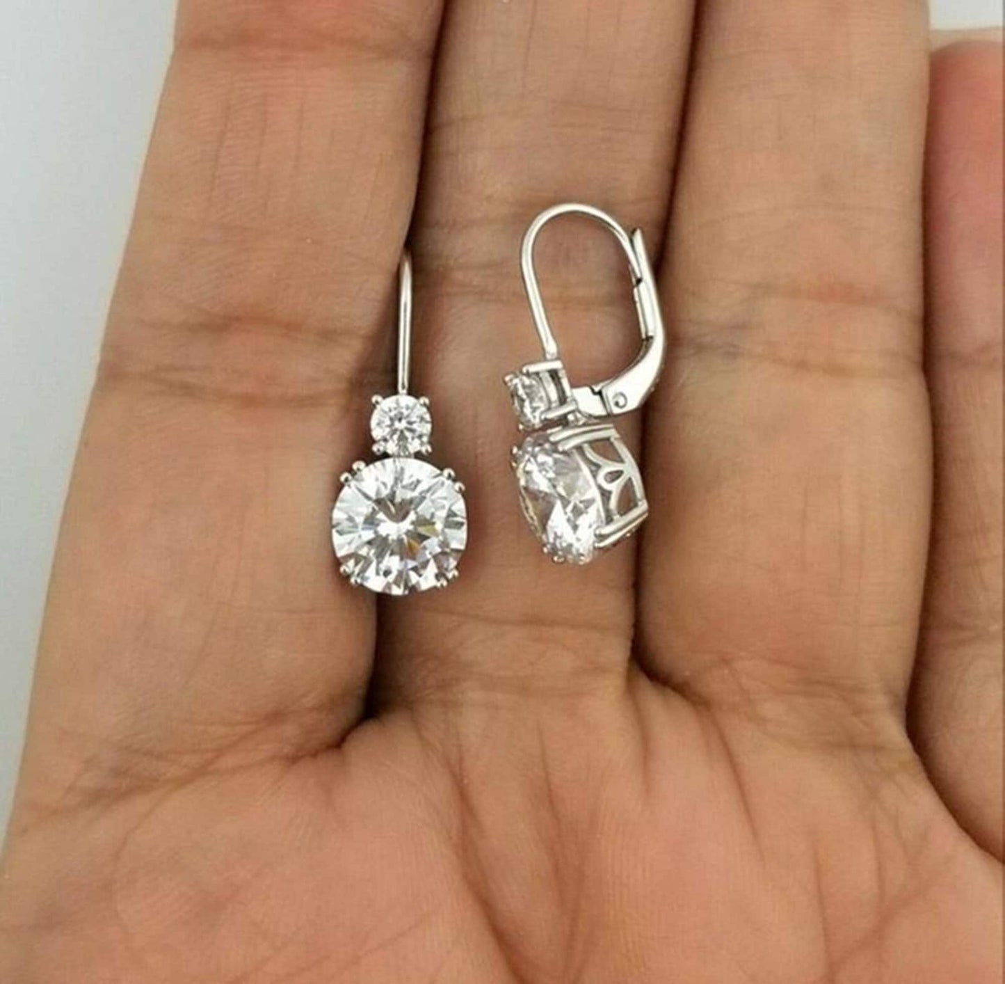 IGI Certified 2.32TCW (2 Carat) Round Lab Grown Diamond Drop Dangle Earrings, 14K White Gold Wedding Engagement Earrings, Two Stone Earrings