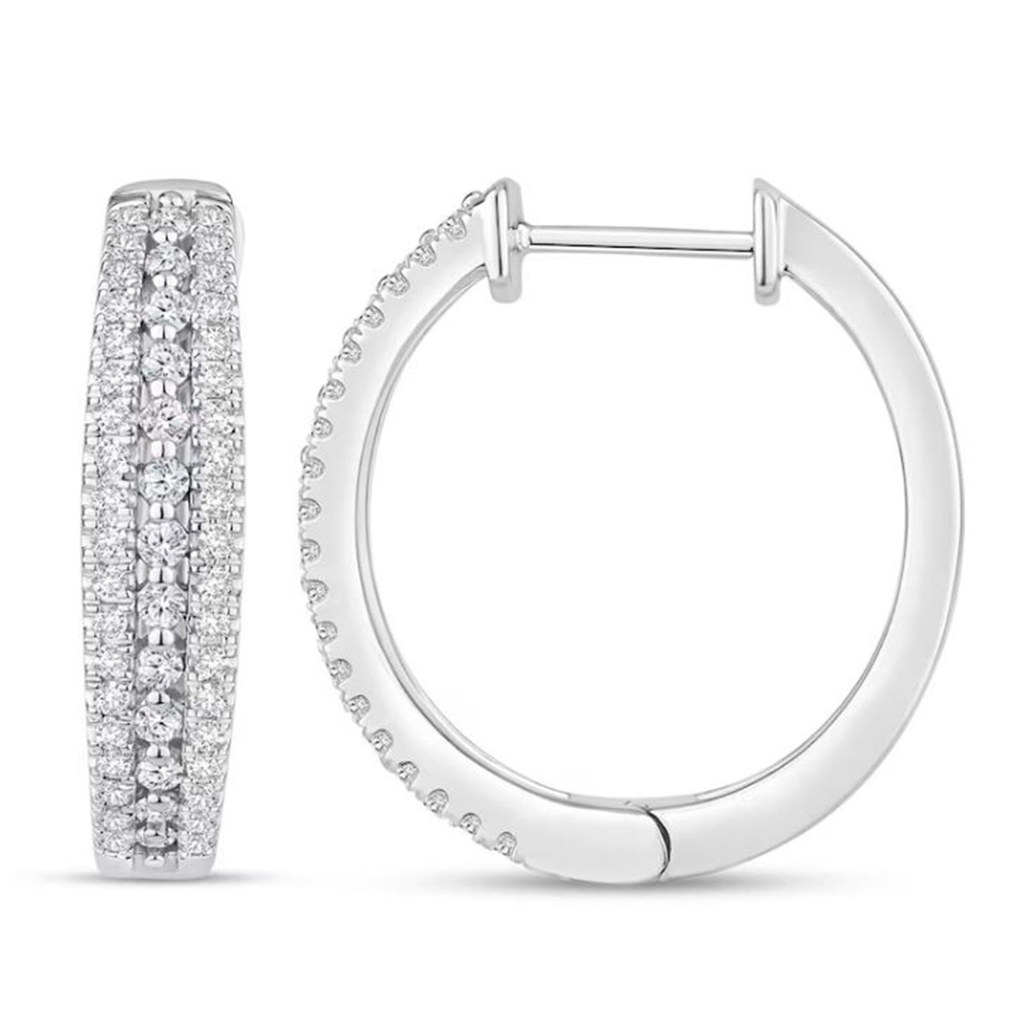 1.00TCW Round CVD Lab Grown Diamond Hoop Earrings, Hinged Back Hoop Huggie Earrings, Three Row Hoops, Engagement Anniversary Gift Earrings