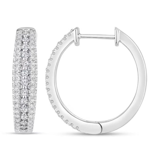 1.00TCW Round CVD Lab Grown Diamond Hoop Earrings, Hinged Back Hoop Huggie Earrings, Three Row Hoops, Engagement Anniversary Gift Earrings