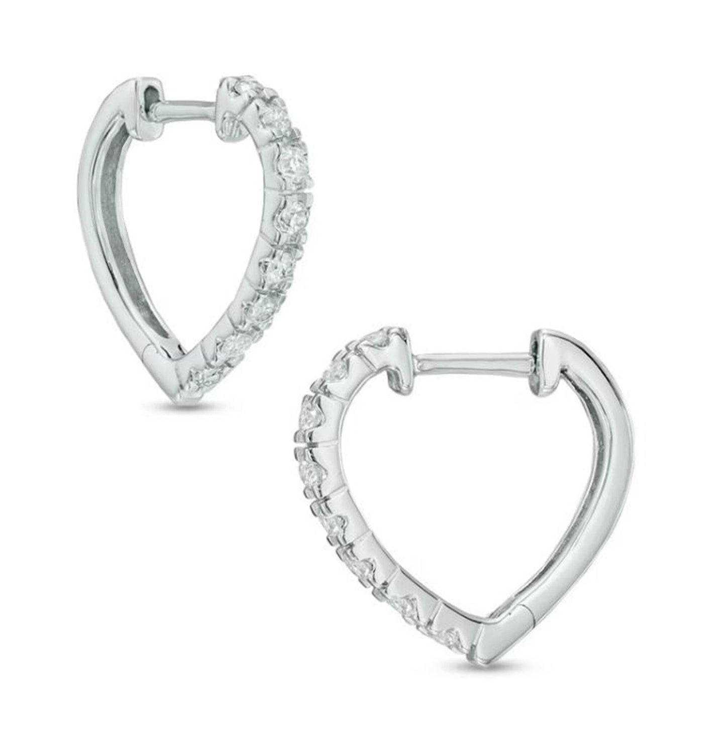 Heart Shape Hoop Huggie Earrings, 1/5 TCW Round Cut Lab Grown Diamond (E-F, VVS-VS) Hoop Huggie Earrings, Wedding- Anniversary Gift Earrings