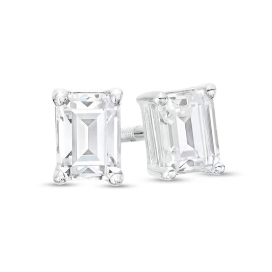 1 TCW (0.50CT) Emerald Cut Lab Grown Diamond Stud Earrings, Birthday Gift For Her, Screw Back Stud Earrings, 14K Gold Wedding Gift Earrings