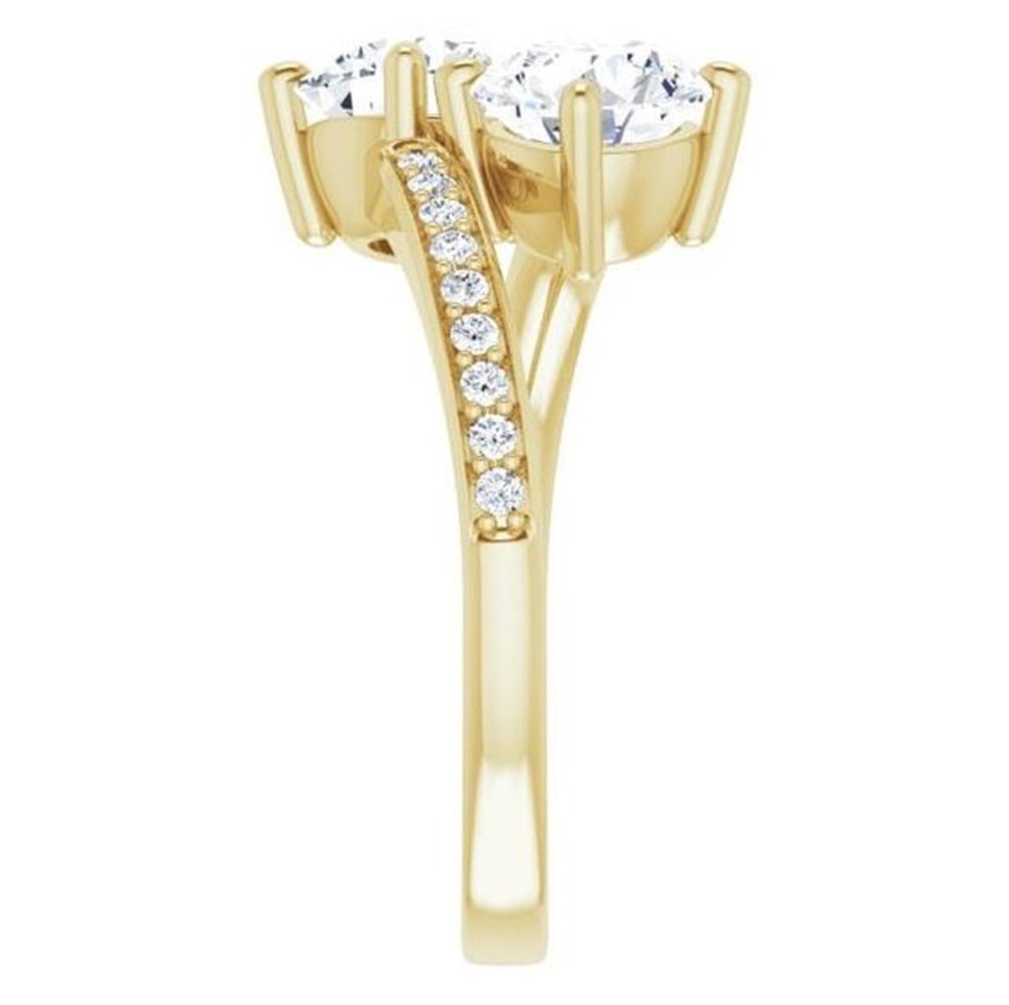 2.40TCW F/VS2 Round Lab Grown Diamond Bypass Shank Ring, Two Stone Engagement Ring, 14K Yellow Gold Wedding Ring, IGI Certified Diamond Ring