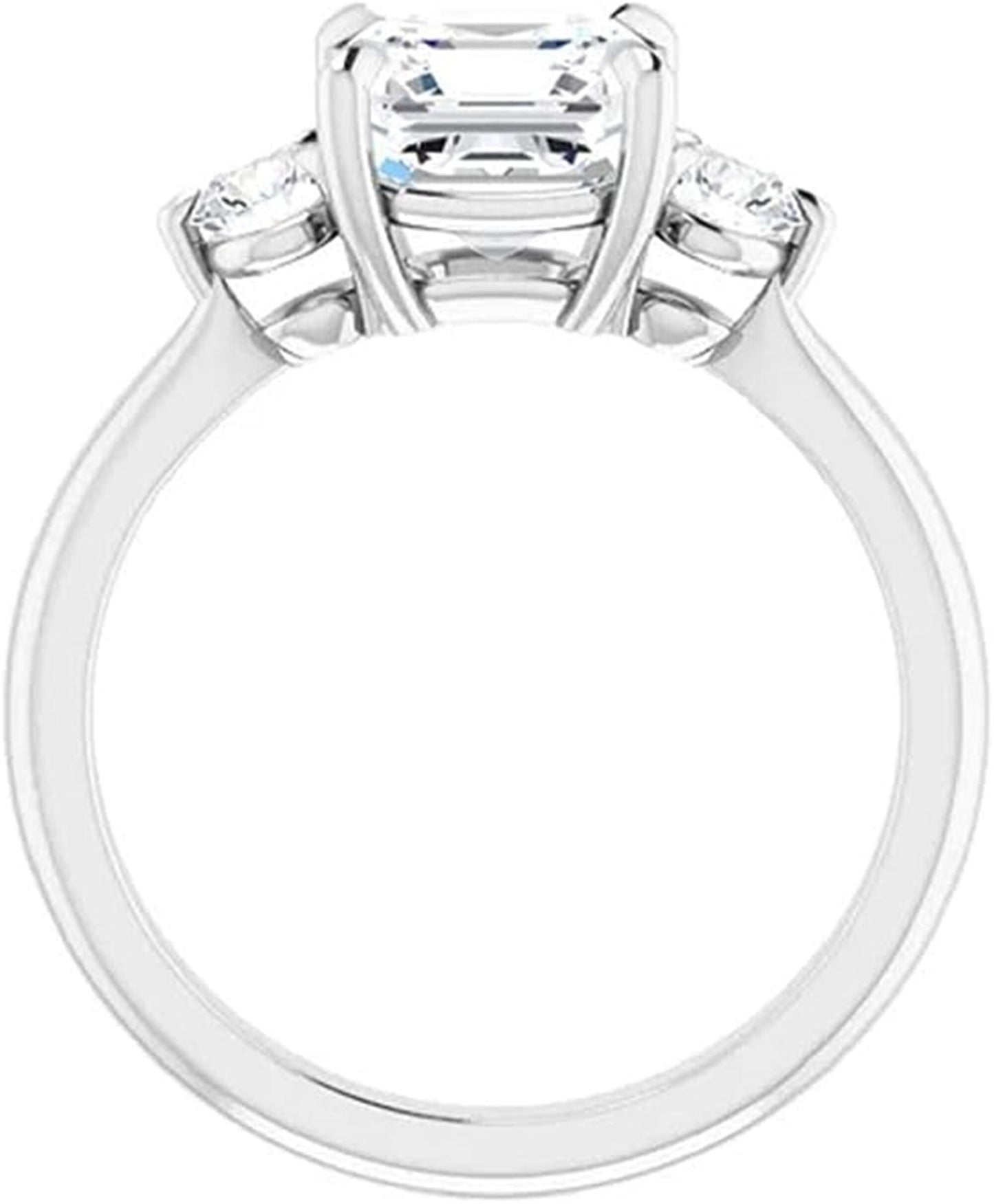 Asscher & Round Lab Grown Diamond Engagement Ring, Three Stone Wedding Ring, IGI Certified 1.38TCW ( 1.25 CT, E/VS2 ) Lab Grown Diamond Ring