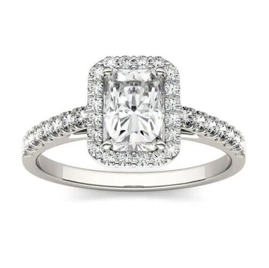 1.60TCW Radiant & Round Lab Grown Diamond Halo Ring, IGI Certified 1.20CT H/VS1 Lab Grown CVD Diamond Engagement Ring, Wedding Promise Ring