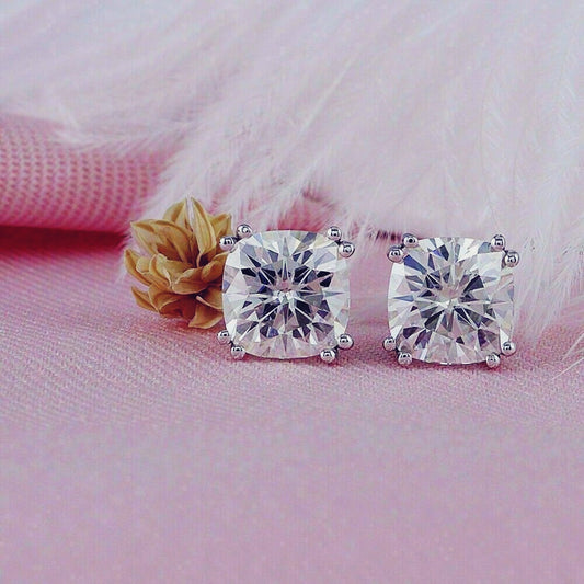 2.00TCW Lab Grown Diamond Stud Earrings, Push Back Earrings, IGI Certified 1 Ct, H/VS2 Cushion Cut Lab Grown Diamond Solitaire Stud Earrings