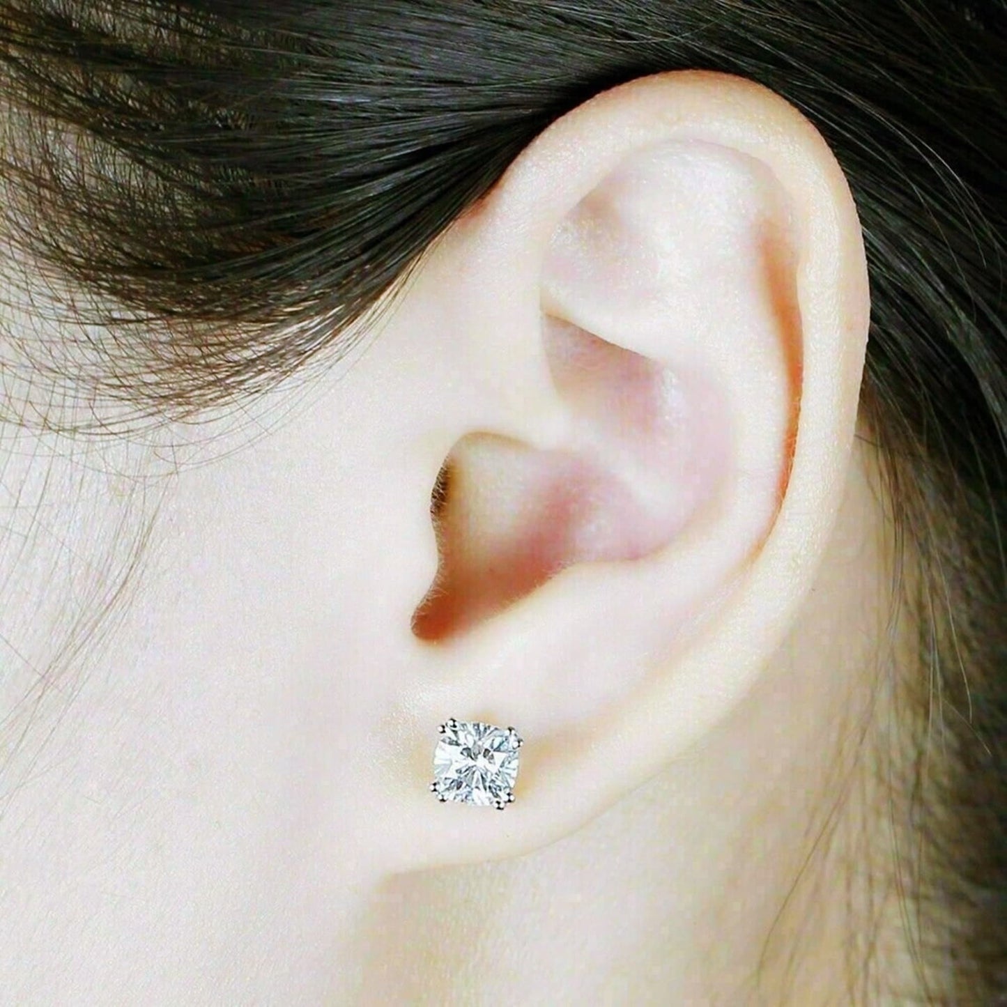 2.00TCW Lab Grown Diamond Stud Earrings, Push Back Earrings, IGI Certified 1 Ct, H/VS2 Cushion Cut Lab Grown Diamond Solitaire Stud Earrings