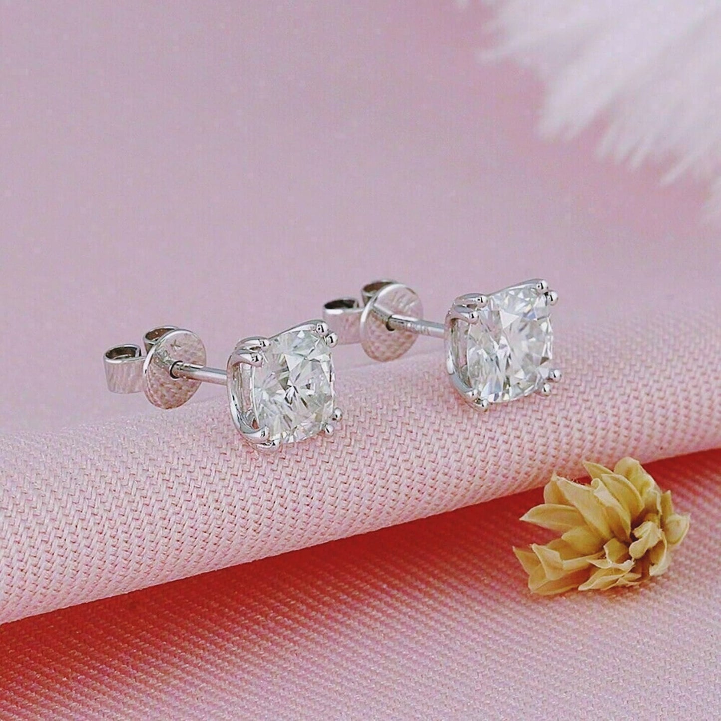 2.00TCW Lab Grown Diamond Stud Earrings, Push Back Earrings, IGI Certified 1 Ct, H/VS2 Cushion Cut Lab Grown Diamond Solitaire Stud Earrings