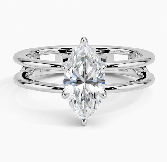 1.25TCW Marquise Lab Grown Diamond Solitaire Ring, Daily Wear Ring, Open Double Band Engagement Ring, IGI Certified Lab Grown Diamond Ring