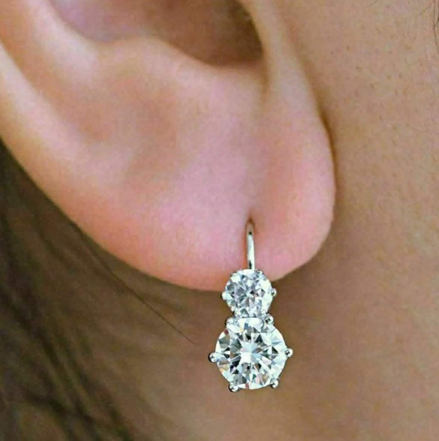 IGI Certified 4 CT Two Stone Drop Earrings, 5.00TCW Round Lab Grown Diamond Dangle Drop Earrings, Lever Back Drop Earrings For Any Occasion