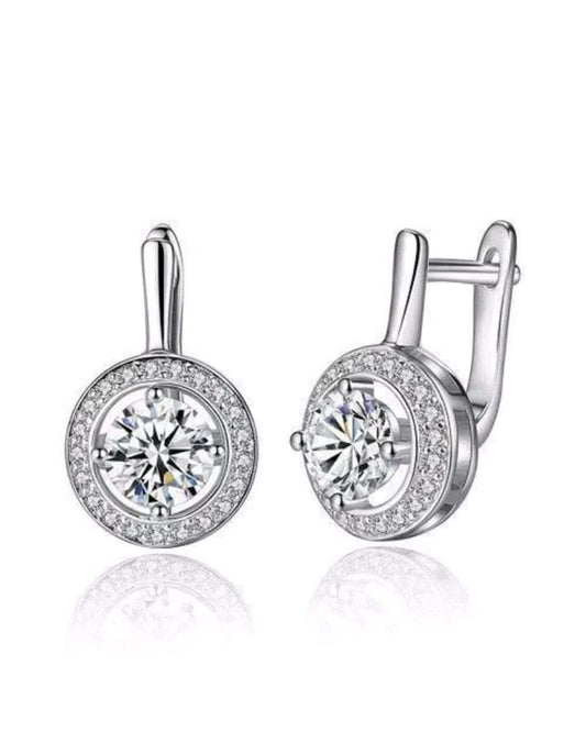 1.81TCW (6.00 MM) Round Lab Grown Diamond Halo Drop Earrings, Latch back Dangle & Drop Earrings, Christmas Gift For Her, Engagement Earrings