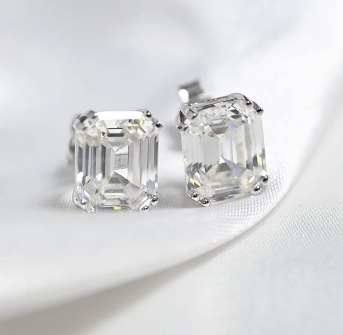 IGI Certified 2 TCW (1 Ct, F/VVS2) Emerald Cut Lab Grown Diamond Stud Earrings, Push Back Solitaire Stud Earring, Wedding Earrings For Women