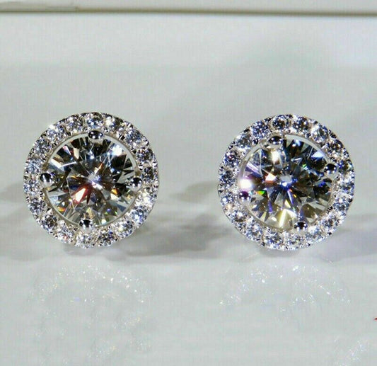 Round Lab Grown Diamond Halo Stud Earrings, Wedding Anniversary Gift Earrings, IGI Certified 2.50TCW Lab Grown Diamond Push Back Earrings