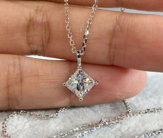 IGI Certified 1.00CT To 2.00CT Princess Cut Lab Grown Diamond Solitaire Pendant, Pendant Gift For Wedding Engagement, Christmas Gift Pendant