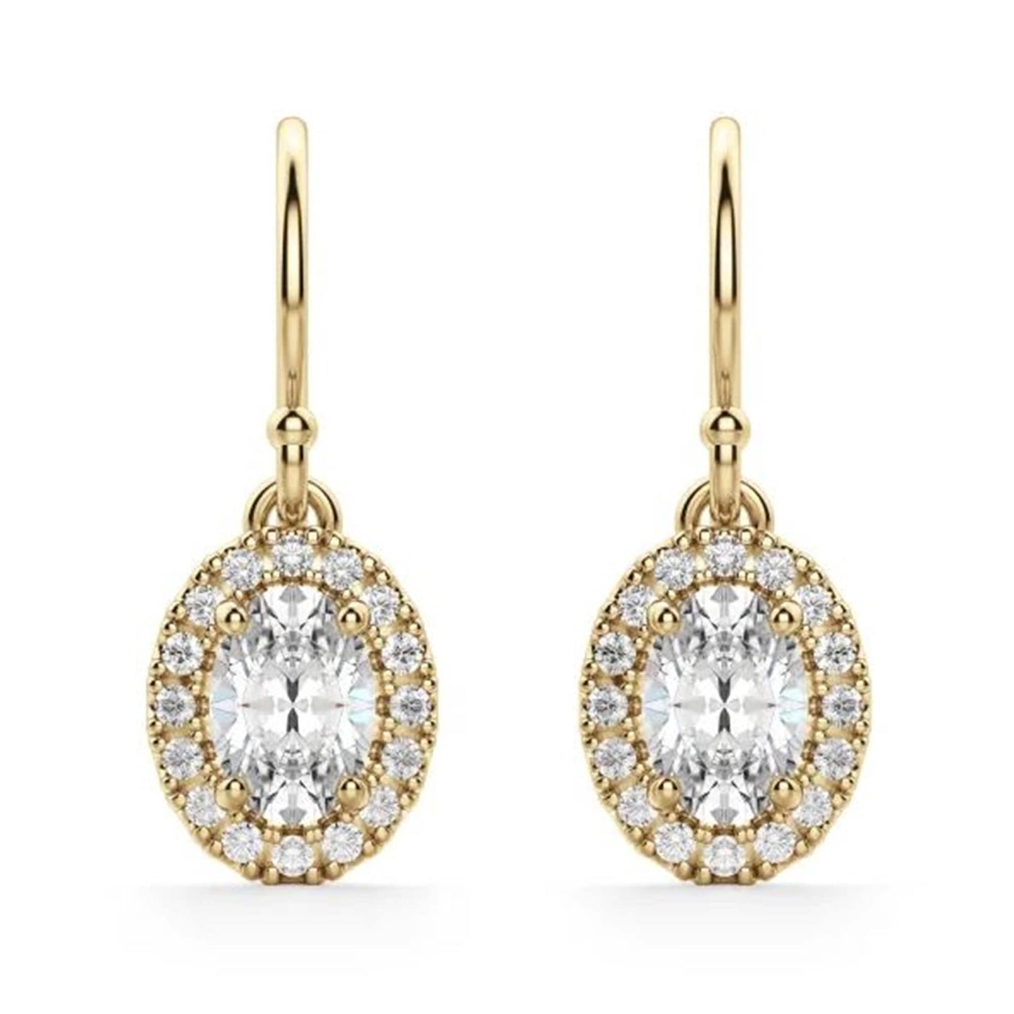 Lab Grown Diamond Drop & Dangle Earrings, IGI Certified 2.95TCW Oval Lab Grown Diamond Halo Drop Hook Earrings, Wedding Engagement Earrings