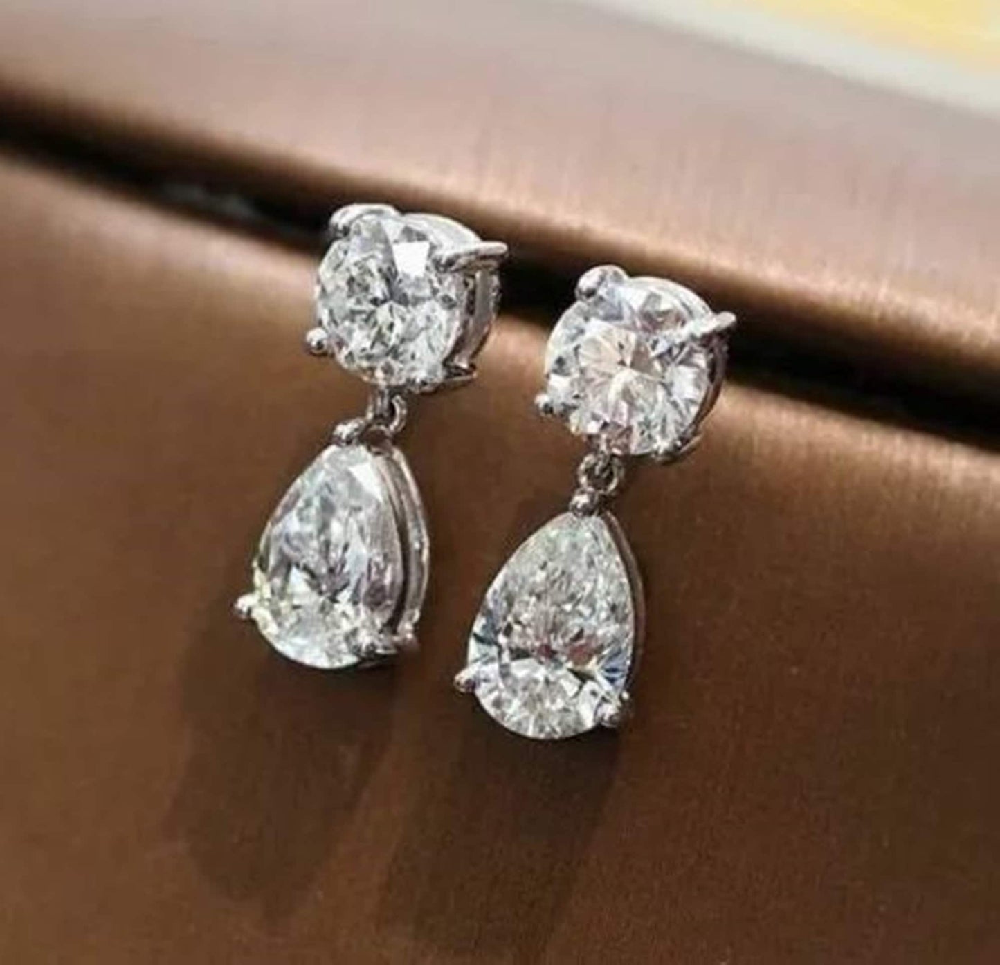 IGI Certified Lab Grown Diamond Dangle Drop Earrings, 6.66TCW Round & Pear Lab Grown Diamond Drop Earrings, Screw Back Two Stone Earrings