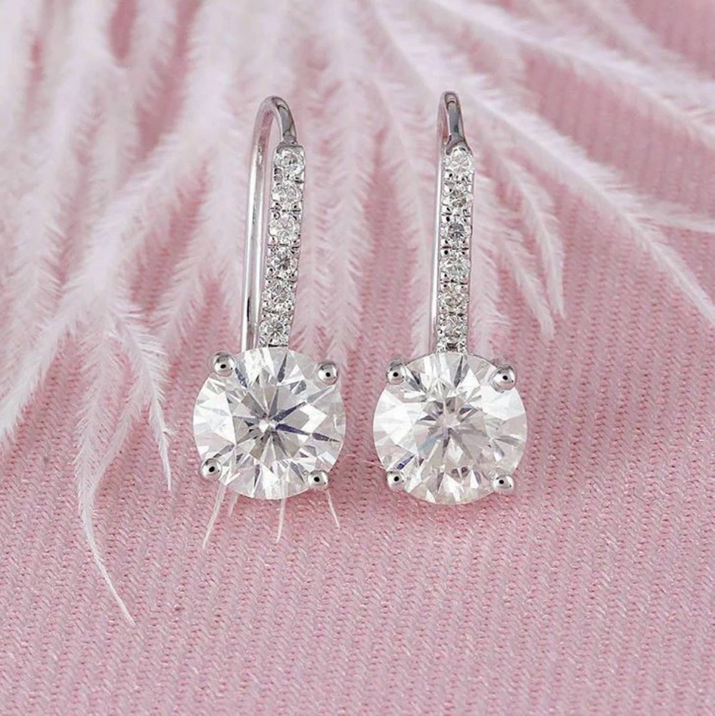 F/VS2 2 Carat CVD Lab Grown Diamond Dangle Drop Earrings, IGI Certified 2.25TCW Round Lab Grown Diamond Drop Earrings, Hook Dangle Earrings