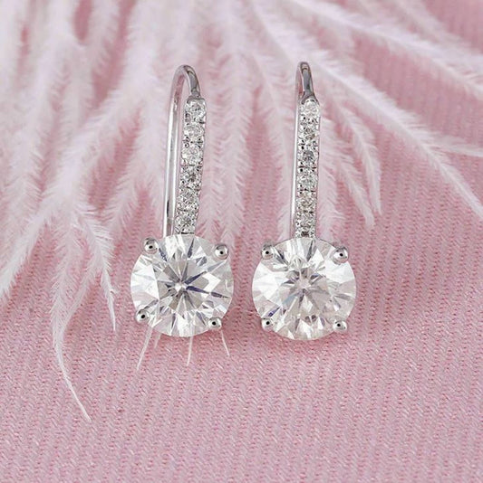 F/VS2 2 Carat CVD Lab Grown Diamond Dangle Drop Earrings, IGI Certified 2.25TCW Round Lab Grown Diamond Drop Earrings, Hook Dangle Earrings