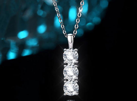 Lab Grown Diamond Three Stone Pendant, E-F, VVS-VS 1.50TCW Round Lab Grown Diamond Women's Wedding Pendant, 14K Gold Daily Wear Pendant
