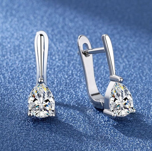 Pear Lab Grown Diamond Drop Dangle Earrings, Latch Back Earrings, IGI Certified 2 TCW (1 Carat) Lab Grown Diamond Solitaire Drop Earrings
