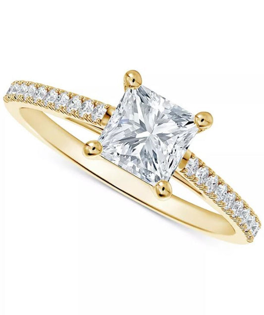 14K Yellow Gold Engagement Ring, IGI Certified 1.55TCW Princess Lab Grown Diamond (1 Ct, H/VVS2) Wedding Ring, IGI Certified Diamond Ring