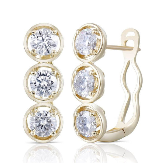 Three Stone Huggie Hoop Earrings, 2.16TCW Round Lab Grown Diamond Huggie Earrings,Omega Back Hoop Earrings, Wedding Engagement Gift Earrings