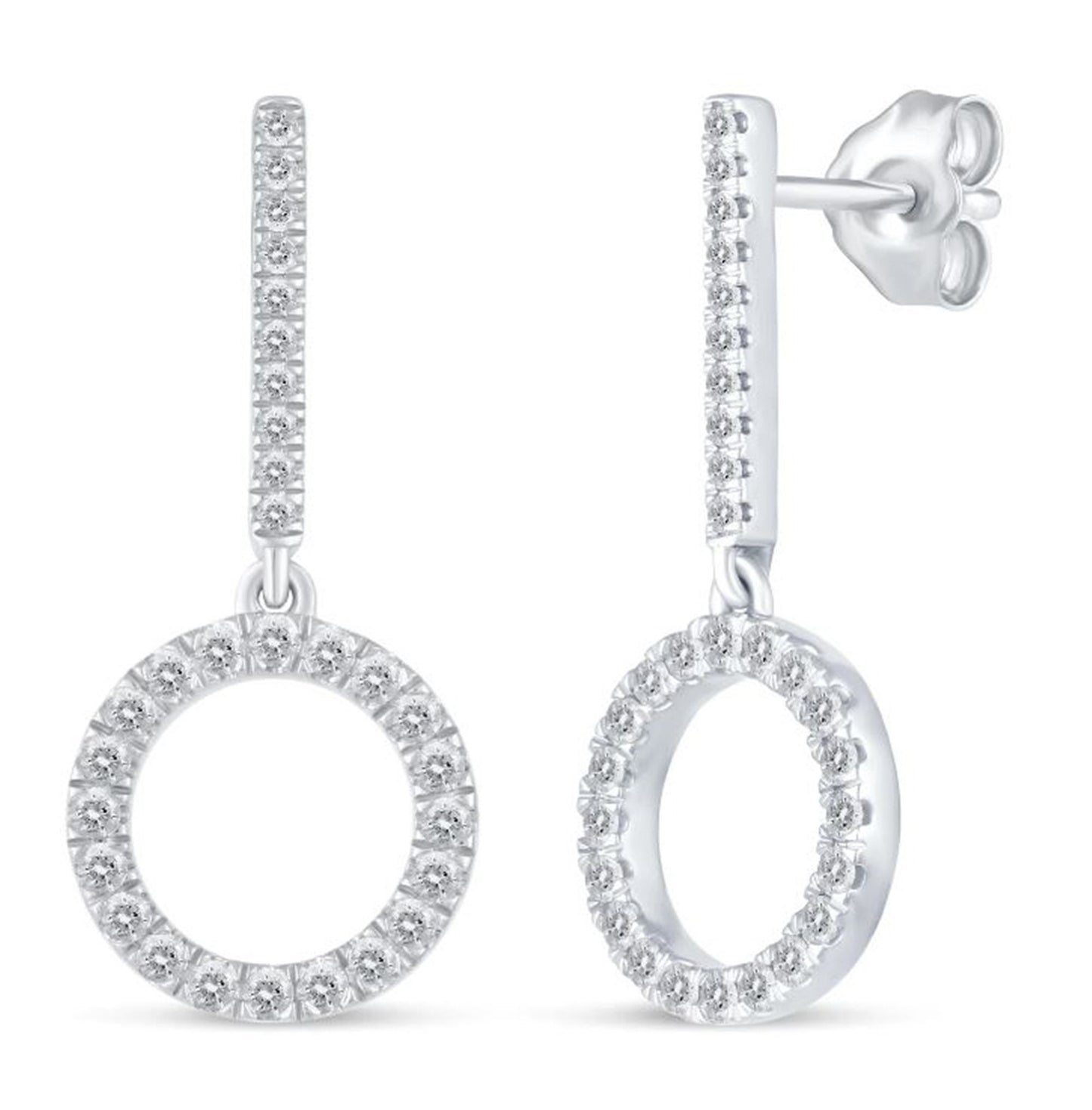 Lab Grown Diamond Open Circle Dangle Drop Earrings, E-F, VVS-VS 0.60TCW Round Lab Grown Diamond Drop Earrings, Push Back Earrings For Women