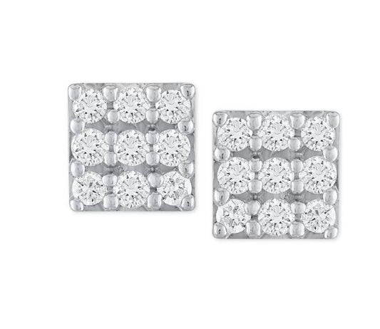 1/2 TCW Lab Grown Diamond Square Cluster Stud Earrings, E-F, VVS-VS Round Lab Grown Diamond Stud Earrings, Push Back Stud Earring For Women